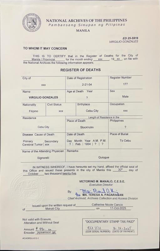 Annex AK: Virgilio - NAP Register of Deaths
